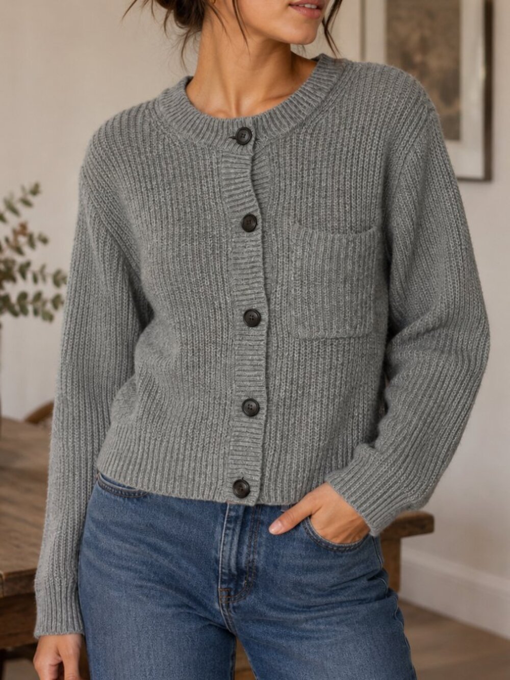 American Eagle Knit Button-Up Shirt Medium Grey Long Sleeve Soft Cotton Blend
